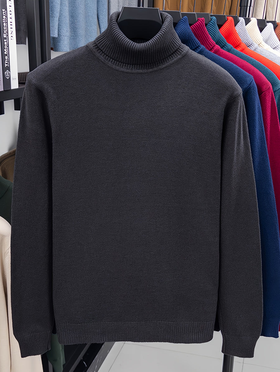 Men'S Autumn Winter Turtleneck Sweater, 10 Colors Available Solid Basic Style Elastic Warm Ribbed Cuff Casual Slim Fit Base Layer Pullover, Knit - Ash