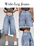 Blue Fashion Slight Elasticity Wide Leg Cropped Pants for Spring/Summer 2026 Denim Jeans - Sky Blue