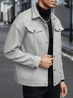 Men's Fashion Casual Jacket, Classic Simple and Comfortable Outfit, Men's Casual Wear, Men's Outerwear for Daily Wear, Men's Outfit, Valentine's Day Gift for Men, Autumn Transitional Layers - Grey