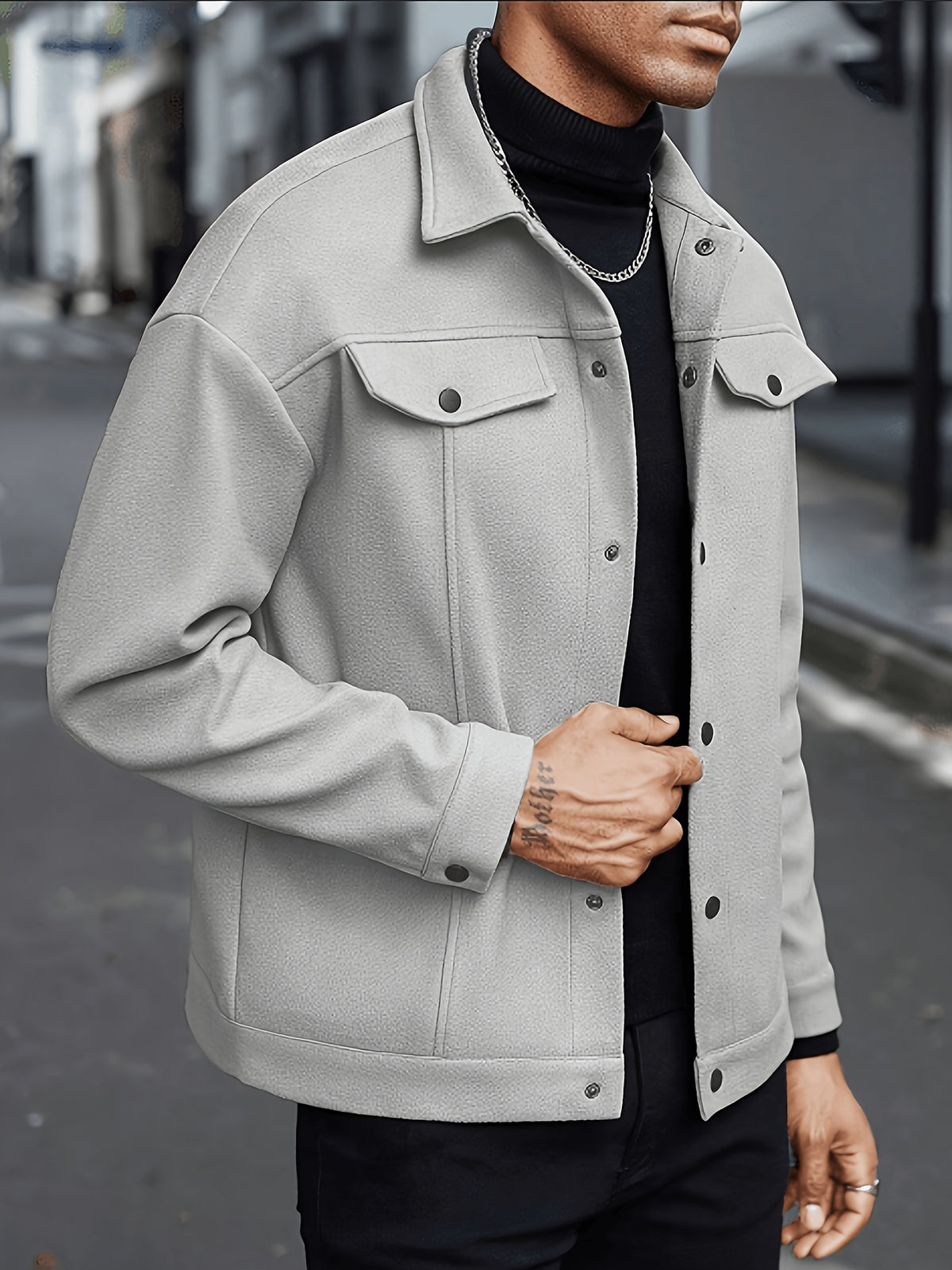 Men's Fashion Casual Jacket, Classic Simple and Comfortable Outfit, Men's Casual Wear, Men's Outerwear for Daily Wear, Men's Outfit, Valentine's Day Gift for Men, Autumn Transitional Layers - Grey