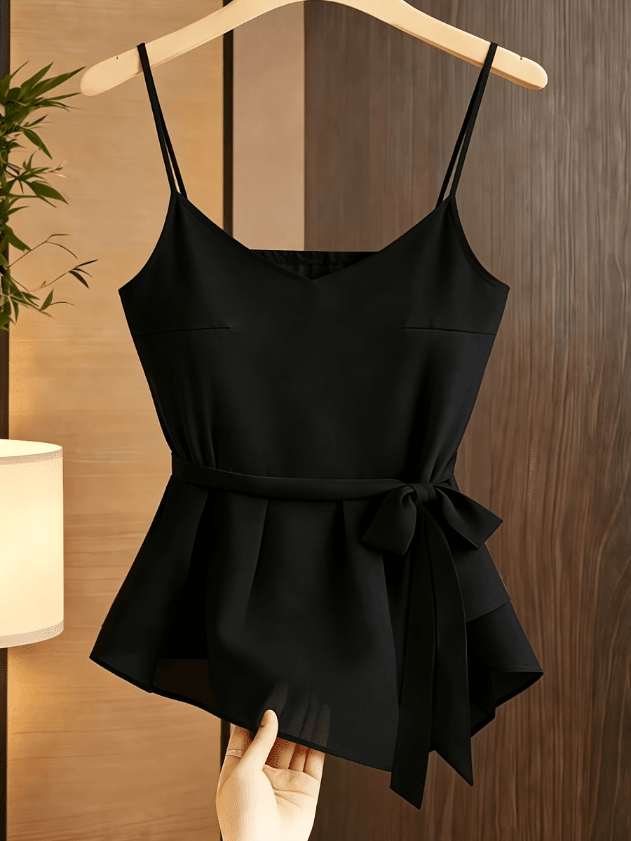 New Style Women's Strappy Camisole Vest, Versatile Summer Body-Conforming Base Layer, Elegant Ladies' Inner Top - Black