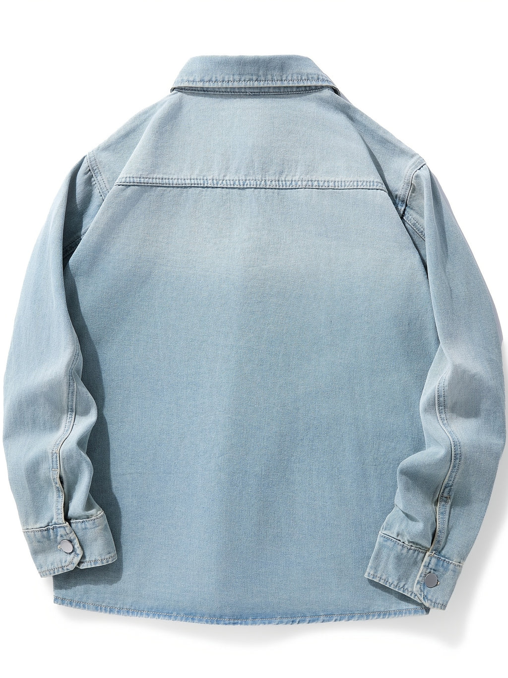Vintage Washed Denim Shirt Men'S Spring Autumn Loose Cargo Shirt Heavyweight Casual Long Sleeve Jacket Versatile Top - Sky Blue