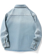 Vintage Washed Denim Shirt Men'S Spring Autumn Loose Cargo Shirt Heavyweight Casual Long Sleeve Jacket Versatile Top - Sky Blue