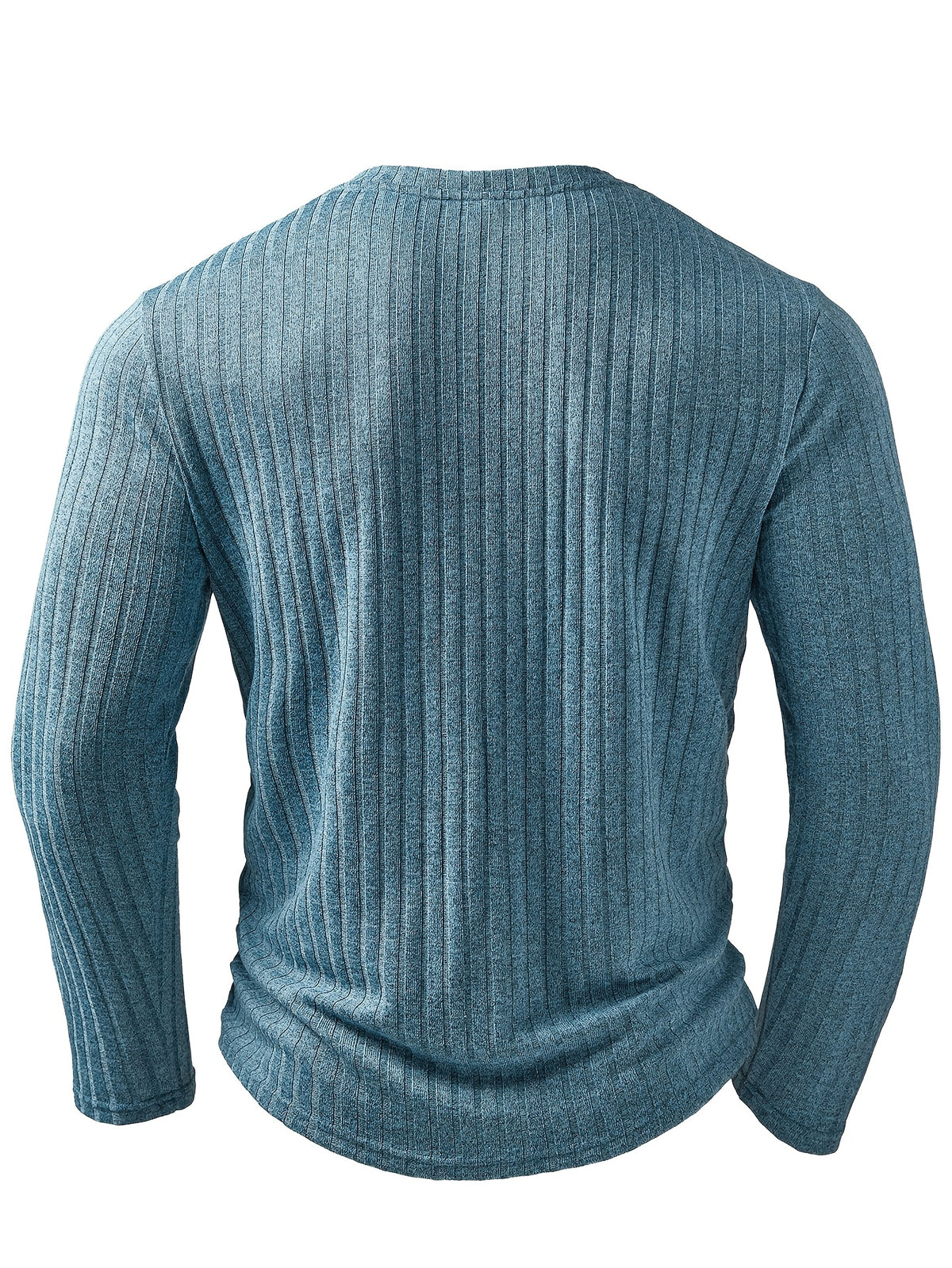 Men's Fashion Top, Autumn/Winter Outdoor Casual Base Layer, Textured Ribbed Fabric, Solid Color V-Neck Button-Up Long Sleeve Henley Shirt with Patch Pocket - Light Blue