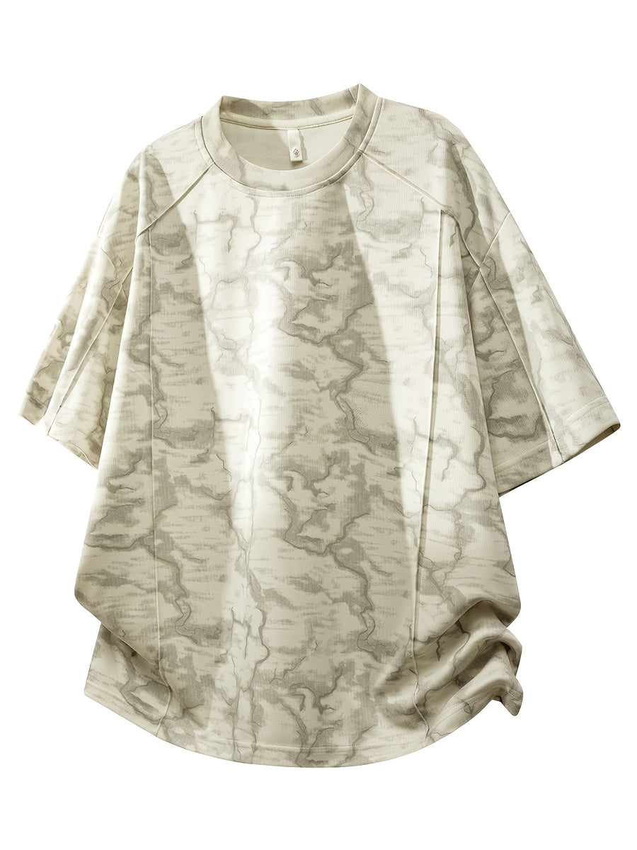 2pcs New Summer Men's Trendy Loose-Fit Streetwear Brand Student Short-Sleeve T-Shirt Top, Round Neck Short Sleeves - White Flower Gray Apricot