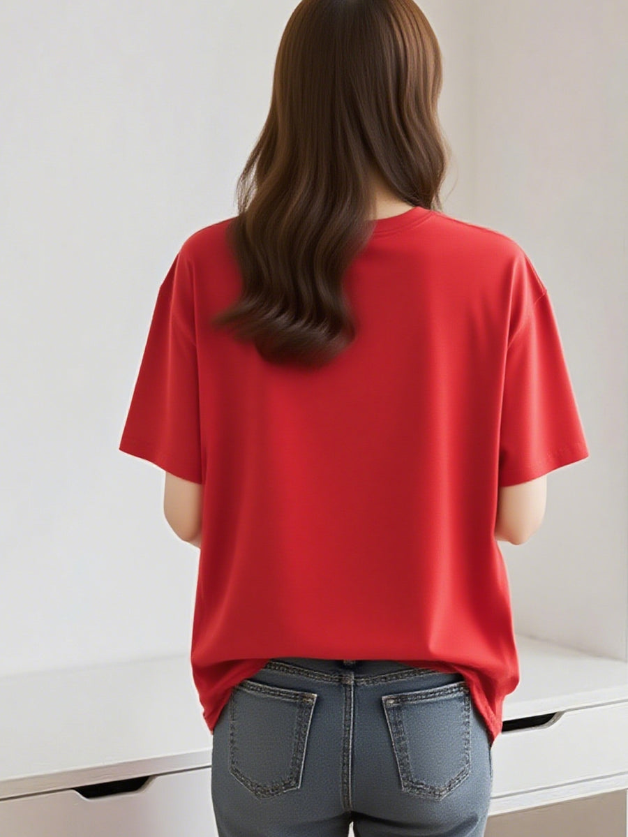 2G1005 M-2XL T Shirt Women Crop Top Clothes Women Fashion T-shirt Casual T-shirt Korean Style Internet Oversize Celebrity Round Neck Large T Shirt Ladies Versatile Basic Essentials Leisure Men And Women - Red