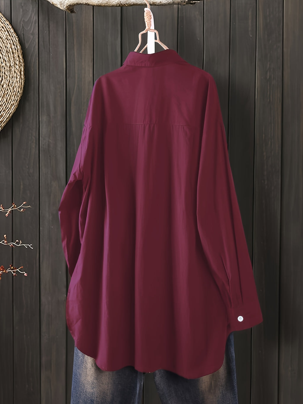 Women'S Loose Elegant Spring Autumn Long Sleeve Office Shirt Solid Color Casual Versatile Easy Top Work Blouse - Burgundy