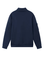 Spring and Autumn Men's Half-Zip Sweatshirt with Print, Loose Fit, Stand-Up Collar, Casual Sport Pullover - Navy Color