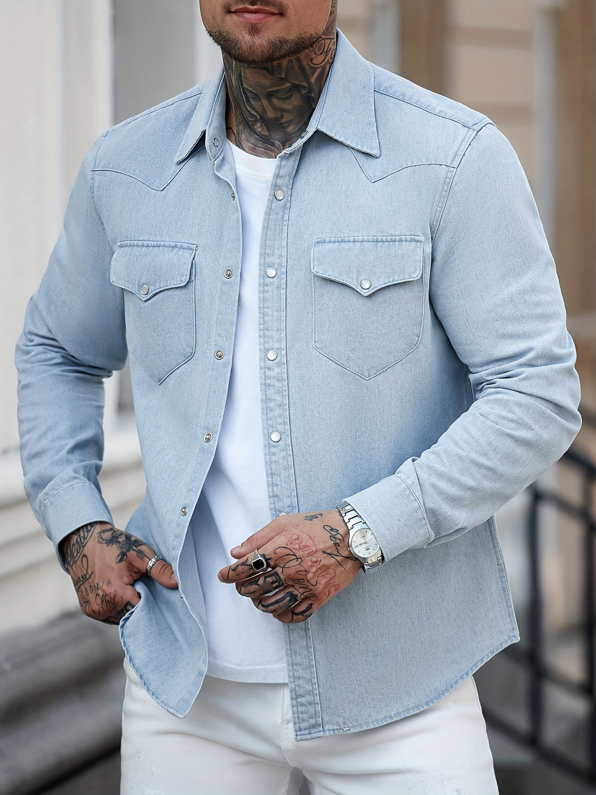 Men's Denim Shirt, Smart Casual - Sky Blue