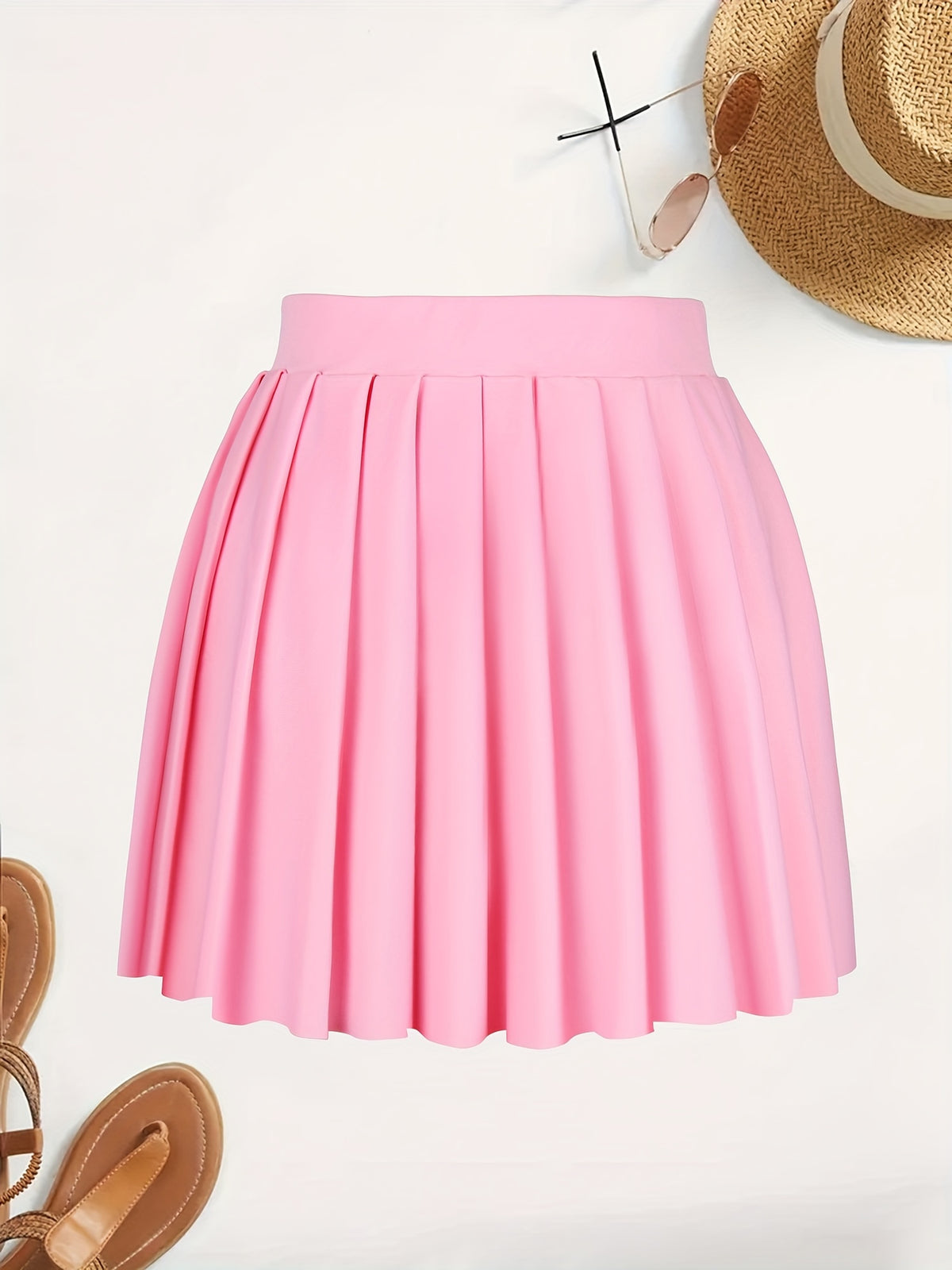 Solid Color Versatile High-Waist Pleated Mini Skirt - Flattering And Stylish for Women - Pink