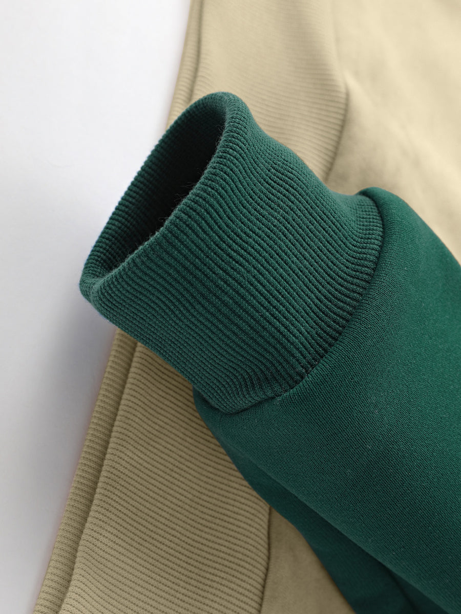 Men'S New Trendy Autumn And Winter Color-Blocked Round-Neck Sweatshirt, Casual And Comfortable with a Bit of Stretch, Featuring a Bonsai Tree Print, Perfect As a Gift for Men - Dark Green
