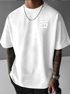 Minimalist Hand-Drawn Numerals and  Letter Creative Front and Back Print Fashionable Men's Casual Versatile #Commute #Leisure #Home #Office #Trendy Streetwear Fashion Item Crew Neck Heavyweight Pure Cotton T-Shirt - White