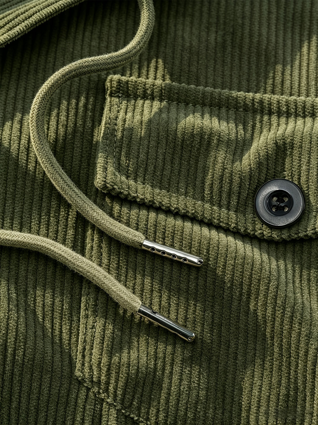 BOWZ Men's Corduroy Jacket Button-Up Cardigan Coat with Stand Collar & Drawstring Hood Suitable for Sports, Casual Commuting Jacket, Corduroy Button-Front Closure, Machine Washable Fall Outerwear, Solid Color Regular Fit Cardigan Gift - Olive