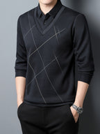 Fake Two-Piece Men'S Top Autumn Winter Base Layer Checkered Shirt Collar Men'S Business Casual Versatile Inner Top - Grey