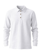 Men'S Linen Polo Shirt, Long Sleeve Casual Button-Up Top Made of Soft Natural Linen Fabric, Breathable Lightweight Construction with Relaxed Fit, Ideal Summer Clothing for Beach Vacations, Tropical Travel, Business Casual, And Leisure Style - White