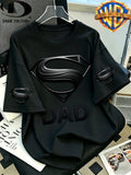 Warner Exclusive, Vintage Street Style Classic Superman "S" Logo Print Design, Men's Summer Basic Daily Casual Short-Sleeve T-Shirt, Suitable for Outdoor Wear, Fitness, Office, and Daily Outfits, an Essential Item for a Basic Wardrobe - Black