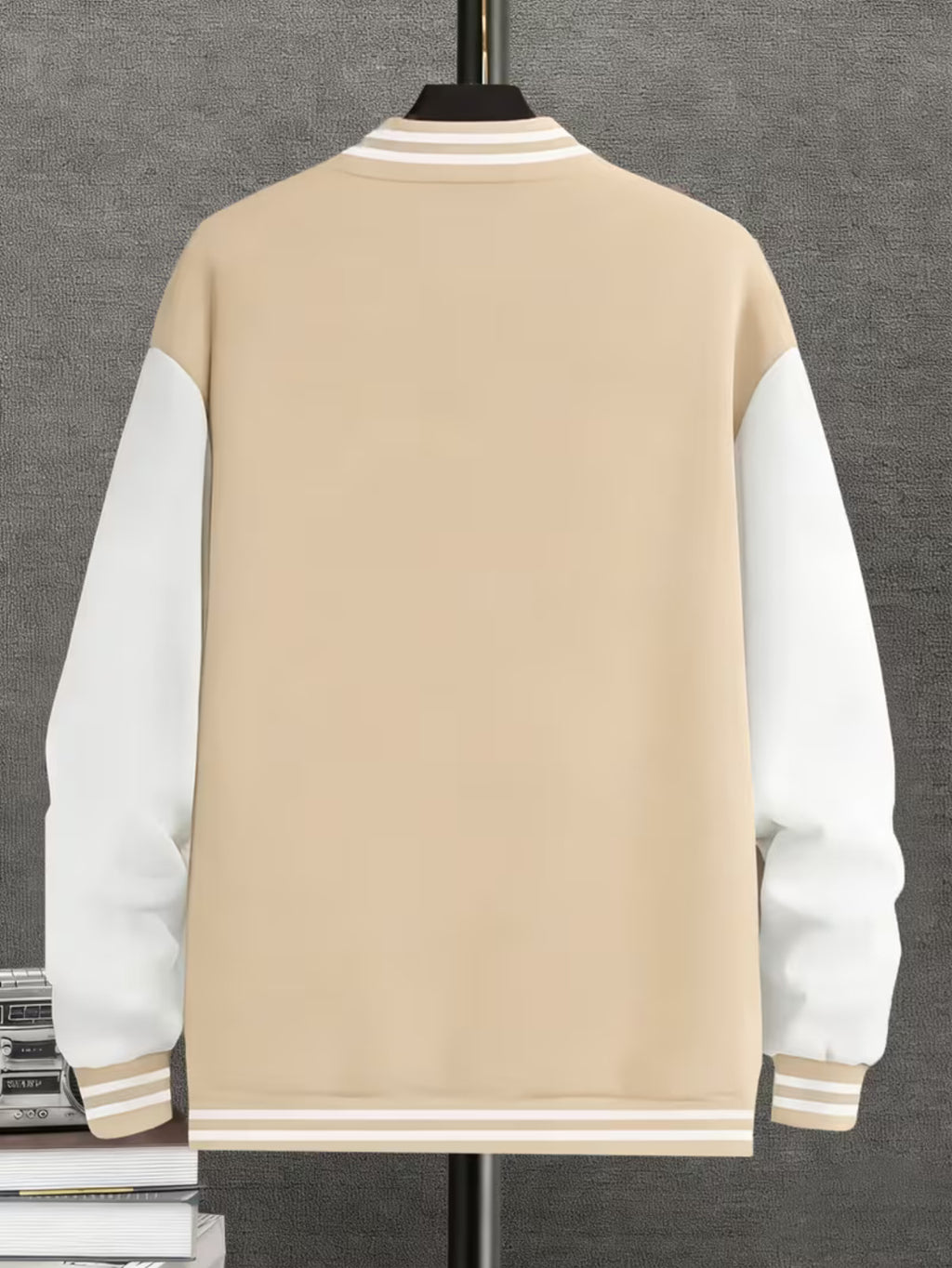 Men'S Trendy Baseball Jacket - LA WEST COAST Pattern - Contrast Sleeve Style - Button Closure And Stretch Fabric All-Season Versatile Comfortable Outerwear - Ideal for Outings, Travel, Friends Gatherings, And Commuting, Loose Fit Machine Washable - Khaki