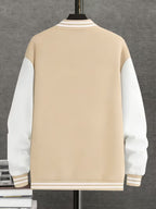 Men'S Trendy Baseball Jacket - LA WEST COAST Pattern - Contrast Sleeve Style - Button Closure And Stretch Fabric All-Season Versatile Comfortable Outerwear - Ideal for Outings, Travel, Friends Gatherings, And Commuting, Loose Fit Machine Washable - Khaki