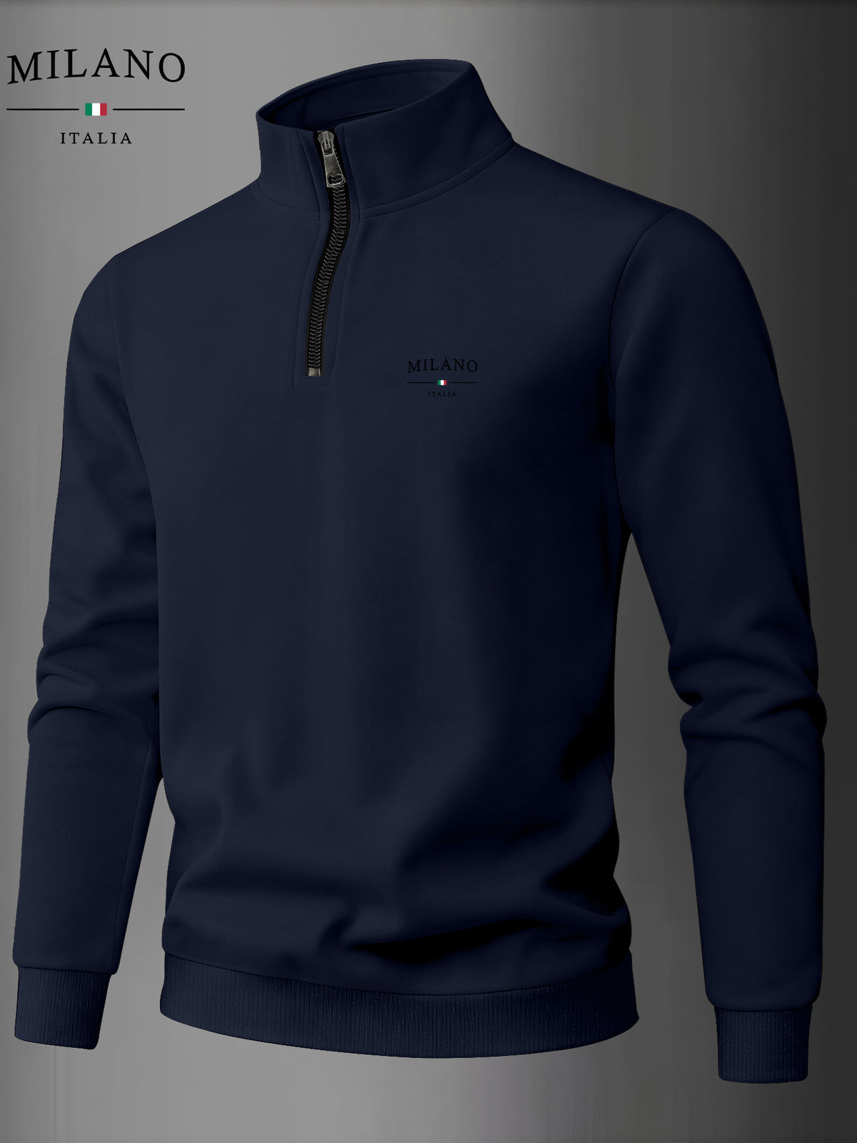 Men'S Casual Long Sleeve Knit Zip-Up Cardigan, Line Print, 1/4 Zipper, Medium-Stretch Fabric Suitable for Fall Winter, Comfortable Warm Outerwear, Classic Zip Style, Casual Wear - Navy Color
