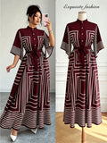 New Women's Fashion, Elegant Geometric Print Long Sleeve Short Dress, Suitable for Spring/Summer Commuting and Dating - Red