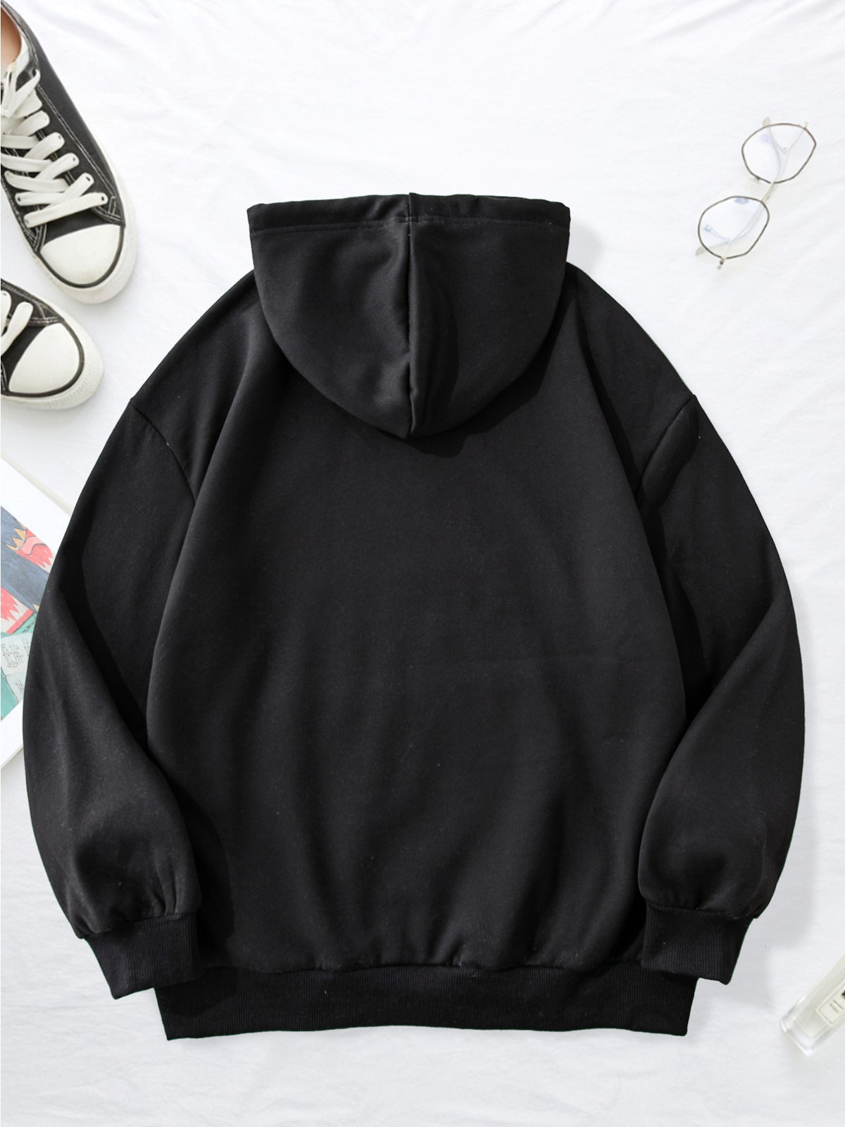 Women'S Home Wear Top [Imitation Print] Women'S Hot Style Heart Bear Print Sweatshirt, Fall Winter Fleece Hooded Warm Sweater, Suitable for Casual Home Wear Drawstring Hooded Sweatshirt - Black