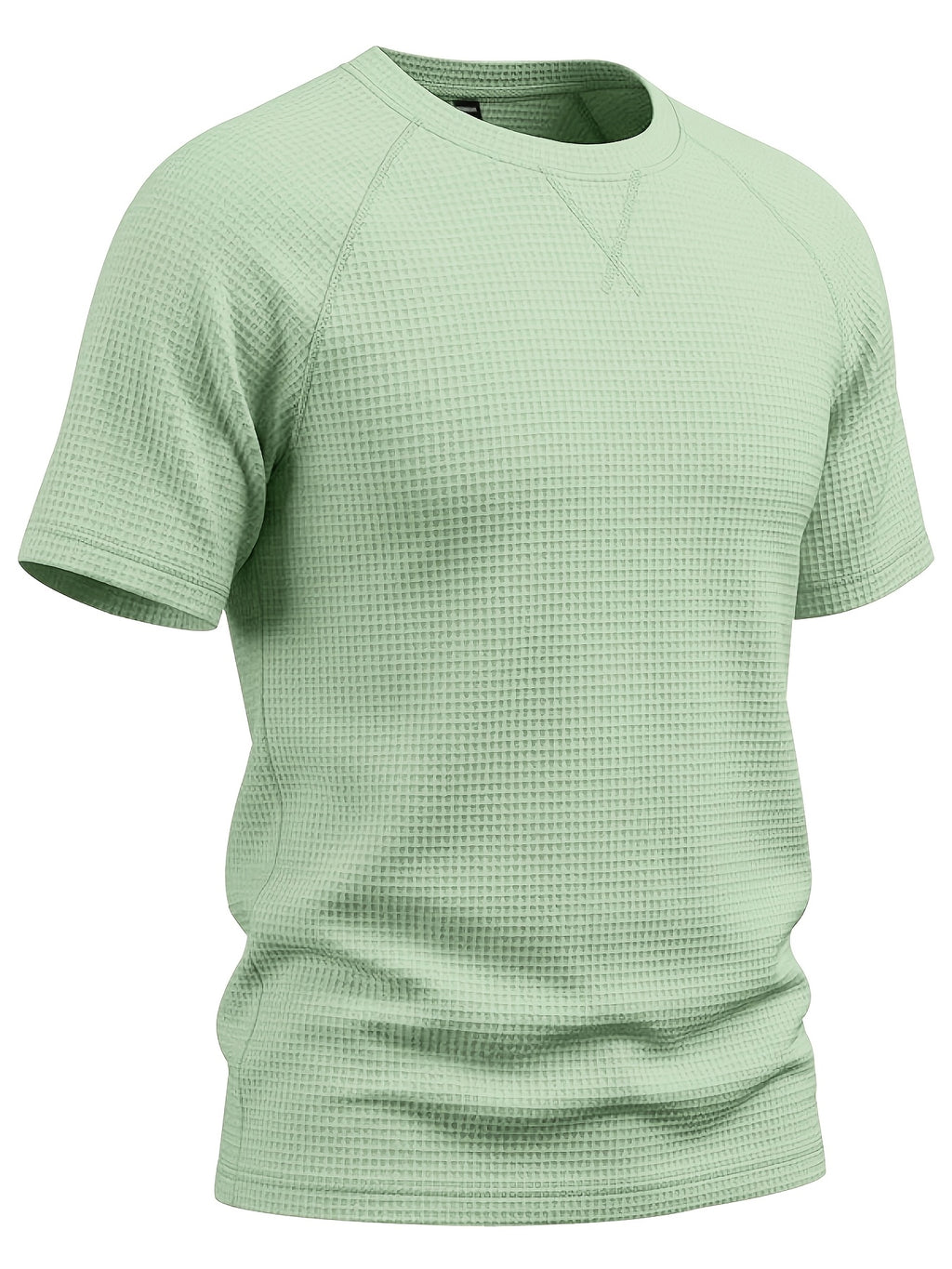 Men's Lightweight Waffle Knit Short Sleeve Shirt, Casual Crew Neck Textured T Shirt with Relaxed Fit Design, Breathable Comfortable Summer Pullover Top for Beach Vacation, Travel, Camping, Outdoor Sports and Casual Attire - Light Green