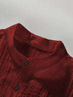 Pearson OBM Men's Summer Solid Color Semi-Transparent Short Sleeve Casual Stand Collar Shirt, Button-Up Fashion Versatile Shirt for Beach Vacation Pool Party - Red