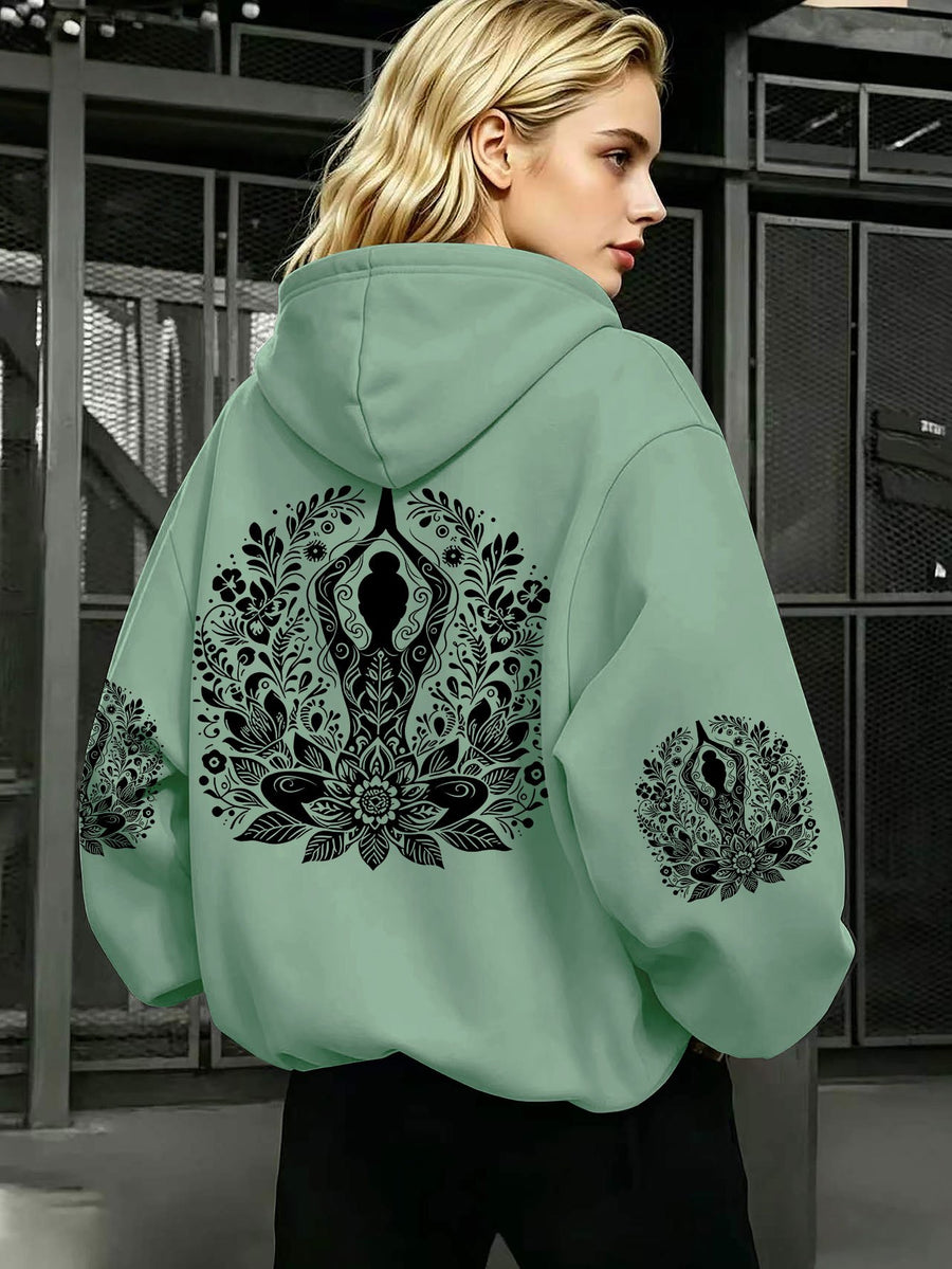 [Printed Design-Not Textured] Barcode Women'S Back Three Prints Hooded Sweatshirt Lotus Zen Printed Hoodie - Soft Casual Long Sleeve with Pockets, Comfortable for Women'S Daily Wear And Home, Streetwear - Mixed Color 4