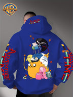 Warner Bros. Men's Adventure Time Full Cast Themed Trendy Fashion Pullover Hoodie with Family Portrait Character Print - Multicolor-Blue