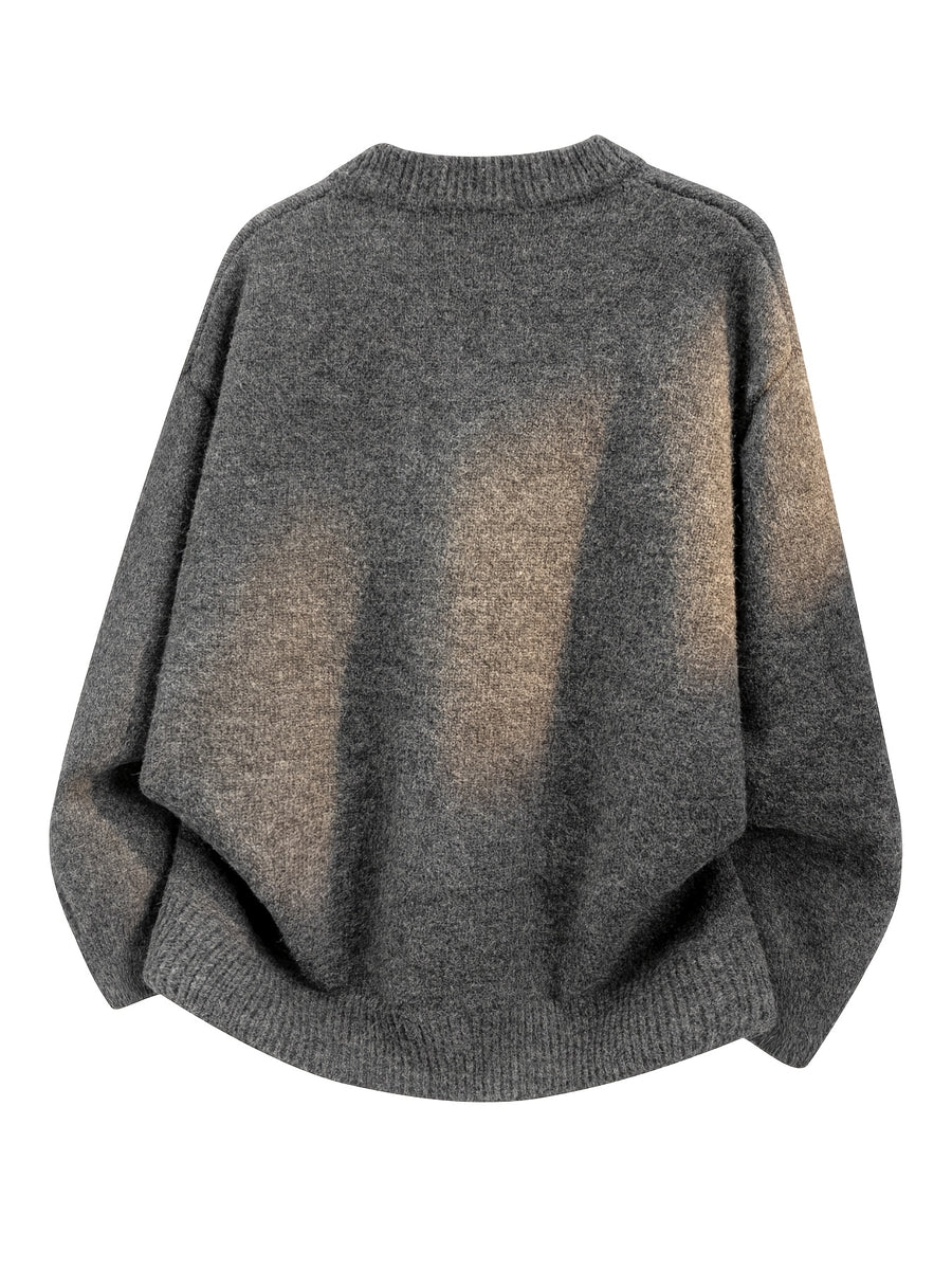 Du Jing Lan OBM 1pc Autumn/Winter New Arrival Men's Knitted Cardigan, Old Money Style Solid Color Single-Breasted Button Closure Crew Neck Open Front Knitted Cardigan, Men's Business Casual Fashion Open Front Knitted Cardigan Top - Dark Gray