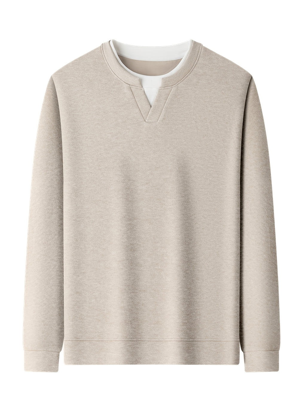 Men'S V-Neck Faux Two-Piece Long Sleeve Sweatshirt, Suitable for Commute And Casual Wear, Outerwear And Inner Wear, Regular Shoulder Long Sleeve Pullover Sweatshirt - SINBOS - Oat