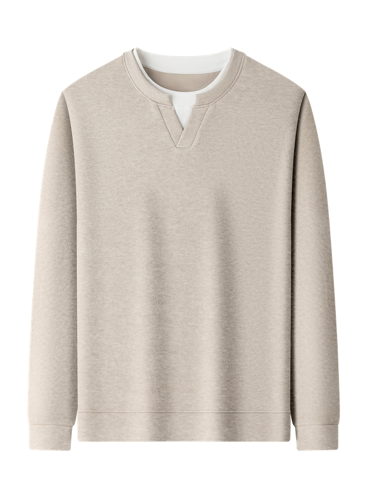 Men'S V-Neck Faux Two-Piece Long Sleeve Sweatshirt, Suitable for Commute And Casual Wear, Outerwear And Inner Wear, Regular Shoulder Long Sleeve Pullover Sweatshirt - SINBOS - Oat