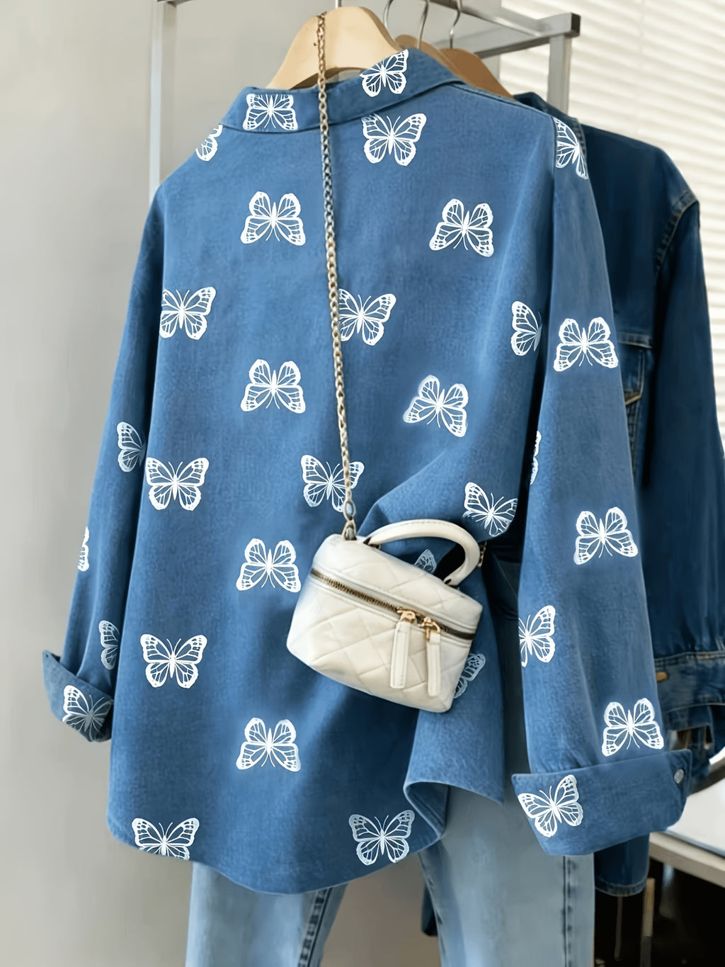 Women's Blue Butterfly Print Shirt Niannian - Blue