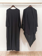 Two-Pieces Set (Khimar And Abaya) Prayer Jilbab Outfit for Muslim Women, Stylish And Elegant, Features a Solid Color, Easy Single-Layer Headscarf Khimar. Ideal for Everyday Wear, Festivals, Gatherings, And Outdoor Events. Women'S Islamic - Black