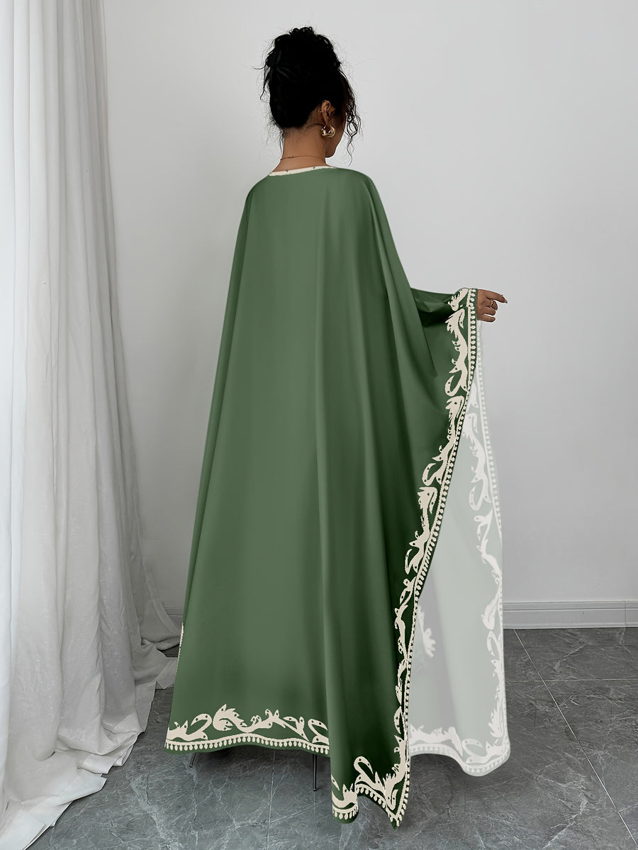 Casual Women's Middle Eastern Ethnic Print Loose Robe - Dark Green