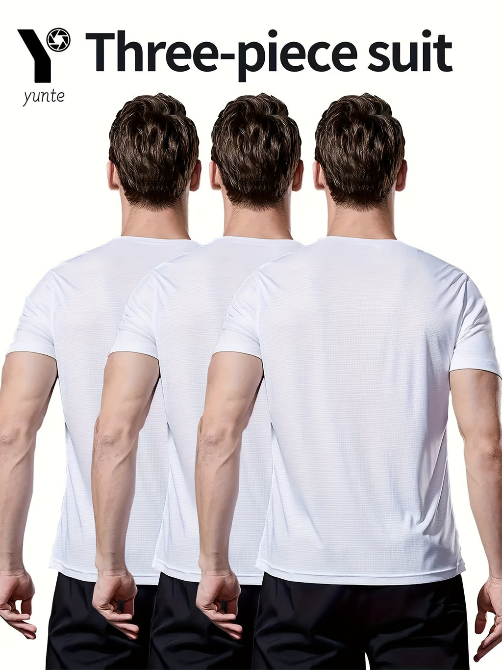 3pcs Men's Ultra-Light White T-Shirts - Quick Dry, Breathable & Sweat-Wicking for Gym, Running & Fitness | Comfortable Polyester Crew Neck Tees - 3pcs White