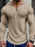 Men's Fashion Hoodie, Trendy Jacquard Knit Long-Sleeve Solid Color Vintage Drawstring Hooded T-Shirt, Casual, Suitable for Spring and Autumn, Ideal for Men's Daily and Vacation Wear - Apricot