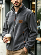 Men's Knitted Zip-Up Cardigan, Autumn/Winter Men's Jacket, Small Stand-Up Collar Design, Can Be Worn Alone or as a Layering Piece, Two-in-One Design with Pockets, Simple and Versatile, Men's Warm Sweater Cardigan - Grey