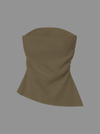 European And American Style Women'S Tube Top, New Pleated Slim-Fitting Split Hot Style Sleeveless Vest for Spring, Summer And Autumn - Khaki
