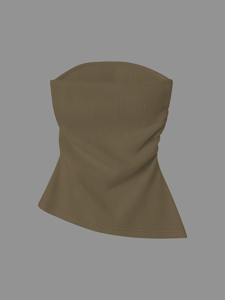European And American Style Women'S Tube Top, New Pleated Slim-Fitting Split Hot Style Sleeveless Vest for Spring, Summer And Autumn - Khaki