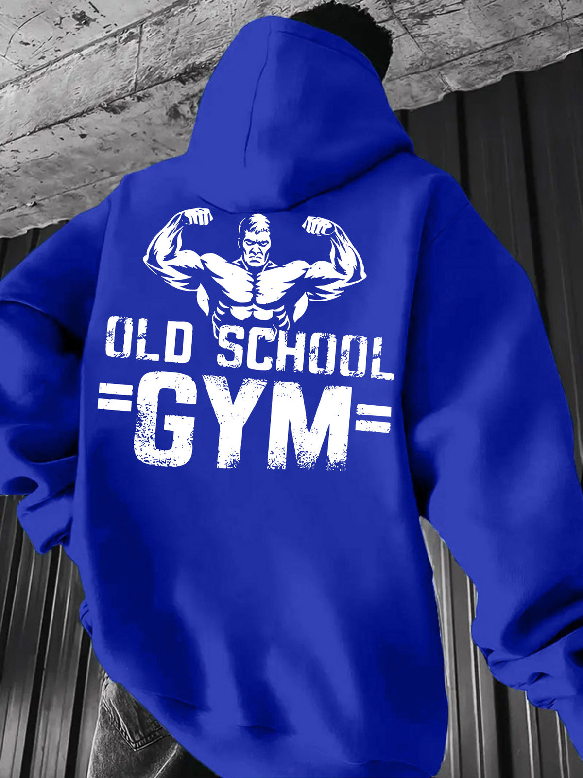 Men's Casual Sweatshirt with Letter Print, Drawstring Hood, Long Sleeve Pullover with Pocket - Blue