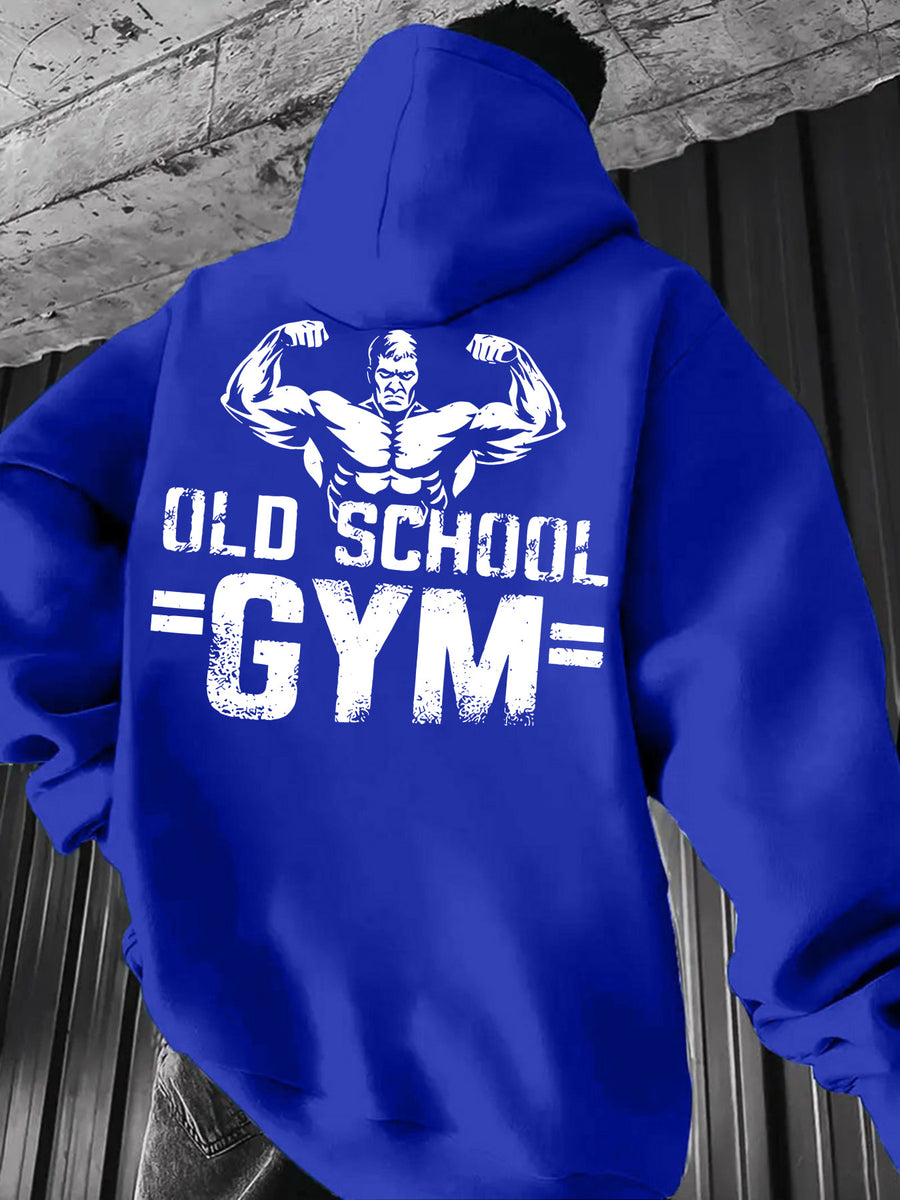 Men's Casual Sweatshirt with Letter Print, Drawstring Hood, Long Sleeve Pullover with Pocket - Blue