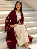 Dubai Light Luxury Muslim Abaya Outer Coat, Tie-Waist Style Islamic Women'S Dress, Ramadan Eid Banquet Elegant Long Cardigan - Burgundy