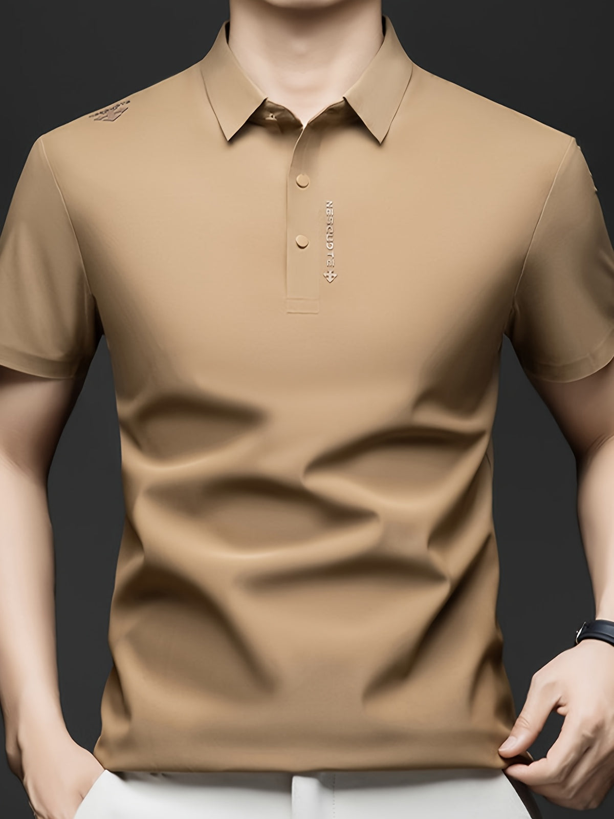 Men'S Summer Short Sleeve Polo Shirt, 3D Structured Collar, Durable And Non-Collapsing, Neckline And Shoulder Line Shaping, Moisture Wicking And Breathable, Non-Sweaty for Long Sitting - SINBOS - Coffee Color