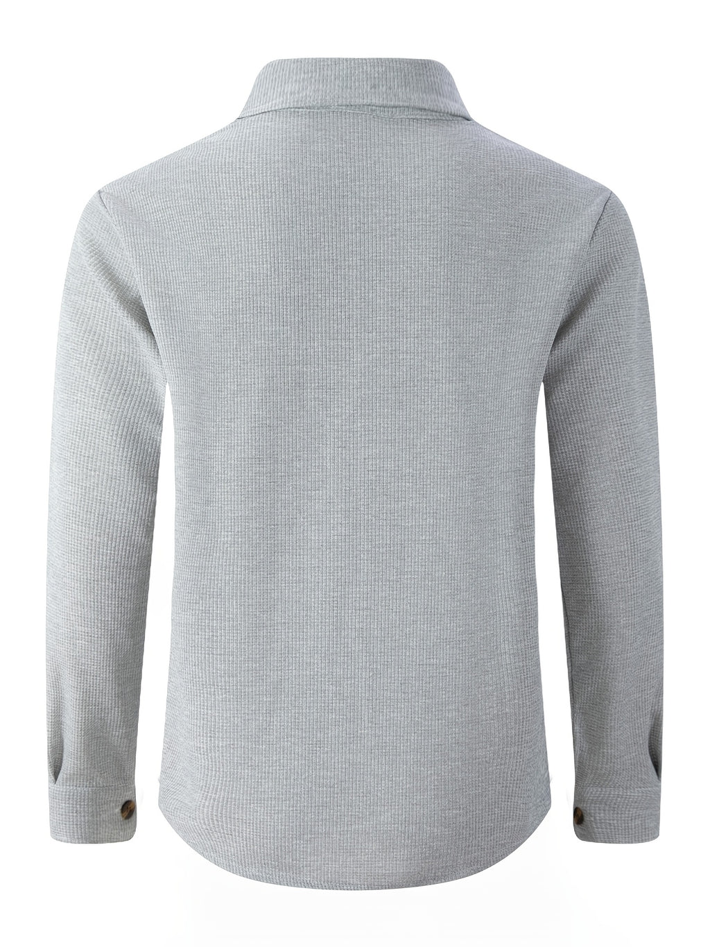 Men'S Waffle Knit Long Sleeve Button-Up Shirt, Casual Lapel Workwear with Chest Pocket, Lightweight And Breathable Daily Top, Autumn Menswear - Grey