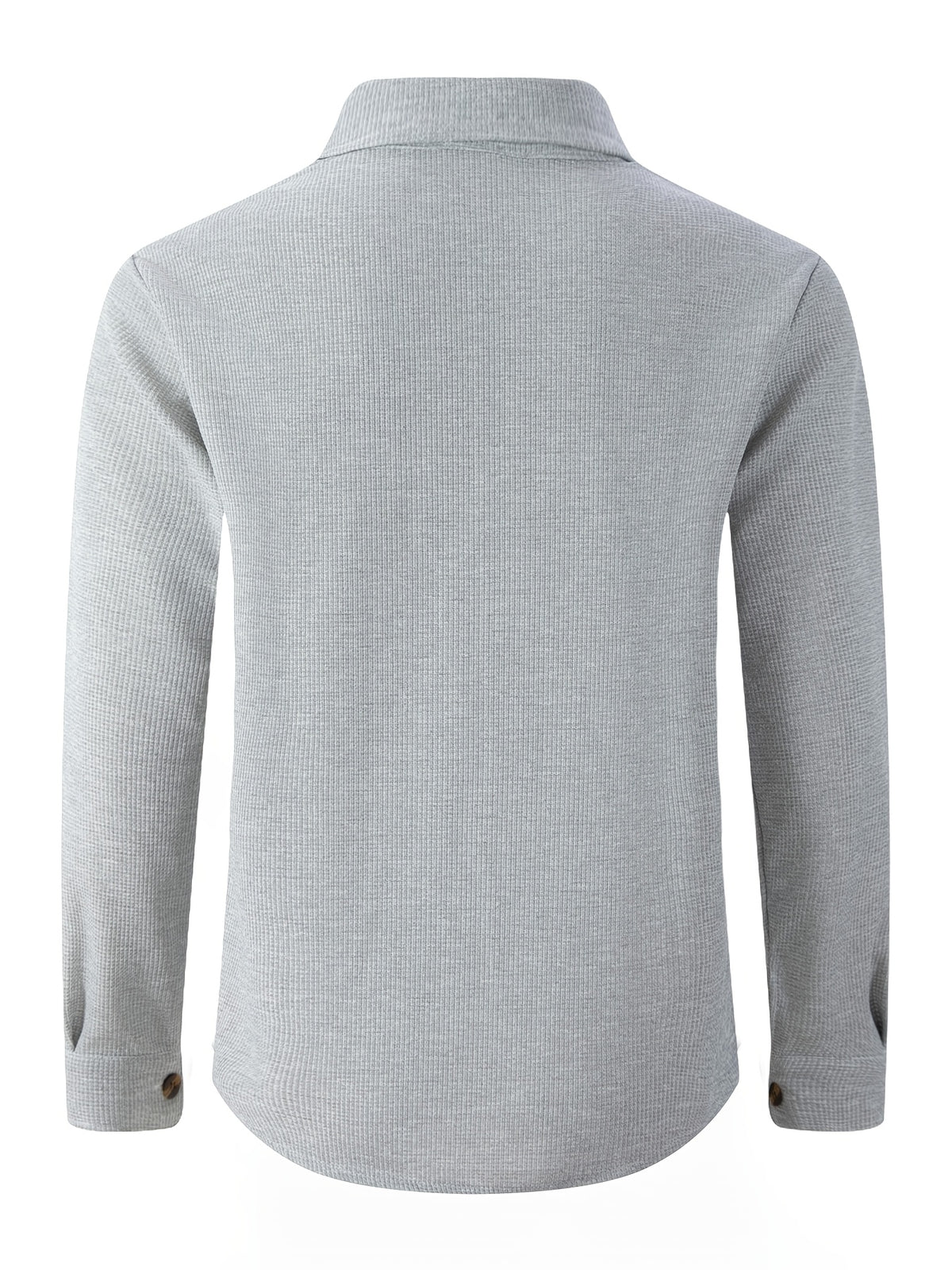 Men'S Waffle Knit Long Sleeve Button-Up Shirt, Casual Lapel Workwear with Chest Pocket, Lightweight And Breathable Daily Top, Autumn Menswear - Grey