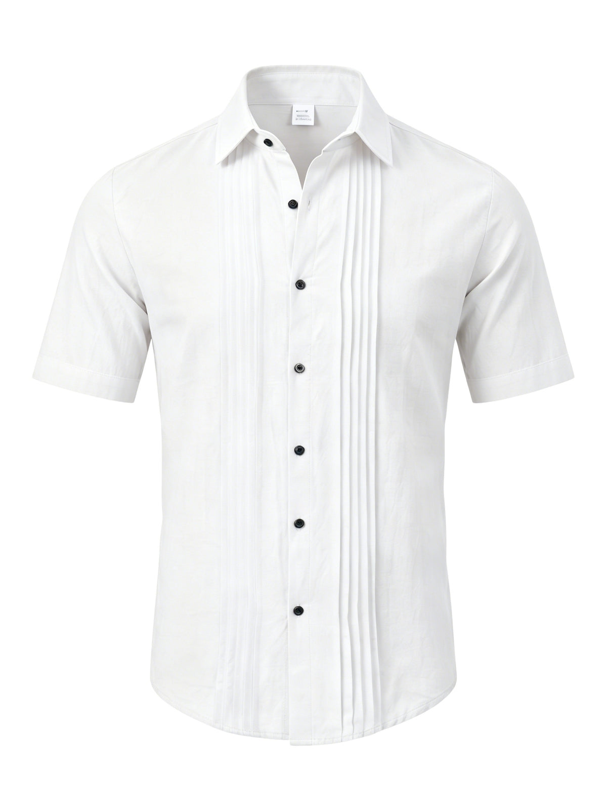 Men's Solid Color Button-Up Lapel Collar Short Sleeve Shirt - Breathable Textured Linen Button-Front Collar Shirt Suitable for Beach, Casual & -Casual Wear, Summer Office Outfits - Non-Stretch Button Collar - White