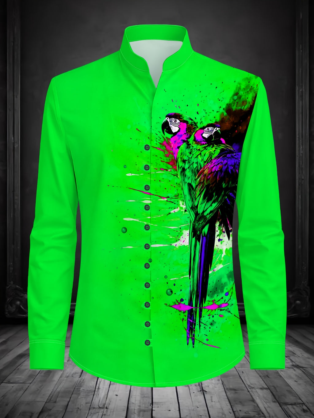 Men'S Fashion Stand Collar Long Sleeve Shirt with 11-Row Buttons Casual Versatile Top - Mixed Color 9