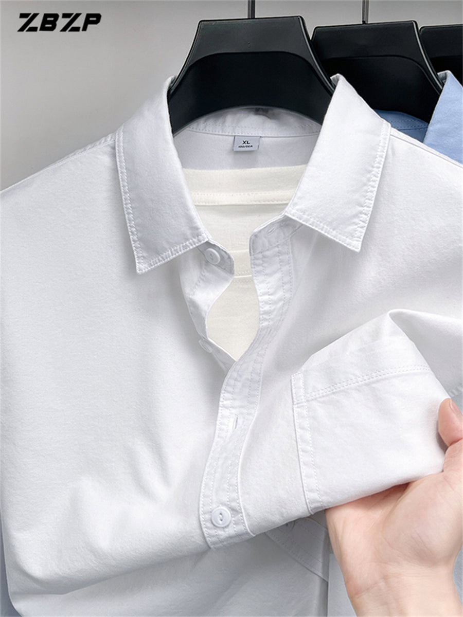 ZBZP New Spring/Autumn Men's Business Casual Long-Sleeve Shirt, Trendy and Versatile Dress Shirt YM - White