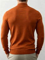 Autumn And Winter New High-End Slim Fit Half-High Collar Knit Long-Sleeve Top Suitable for Mature Men for Commuting, Business / Weekend Casual / Light Business Gatherings, Long-Sleeve Sweater, Mid-Aged Men'S Versatile Long-Sleeve Knit Sweater - Tangerine